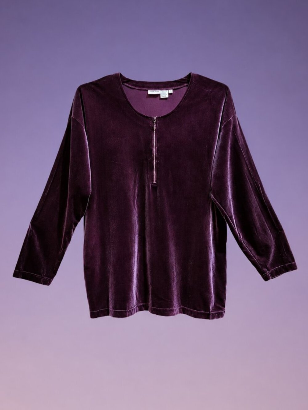 Newport News Easy Style Plum Velvet Long Sleeve Zip Front Tunic - M